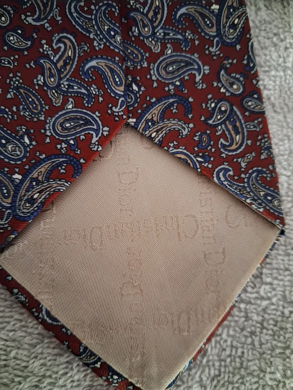 Christian Dior Vintage Red Paisley Silk Tie Old Money